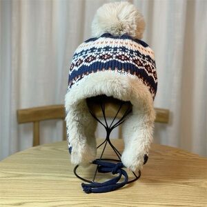 Fair isle style Cozy Knit Patterned  Hat with Ear Flaps